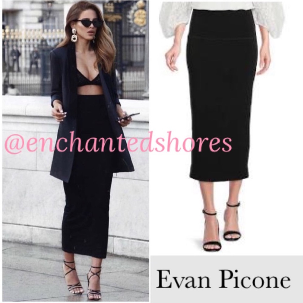 Evan Picone Wool Pencil Skirt Long Length Vintage Made In USA Black Size 12